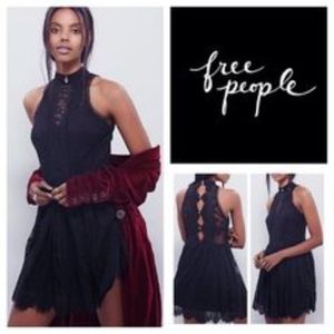 Free People Lace Verushka Mini Dress in Black